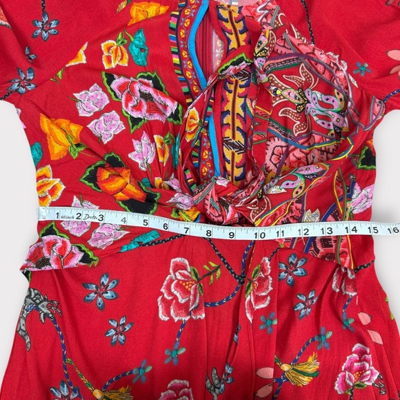 Desigual Red Floral Print Tie Front Dress Knee Length Long Sleeve Size 42 US 8 M - Picture 6 of 15